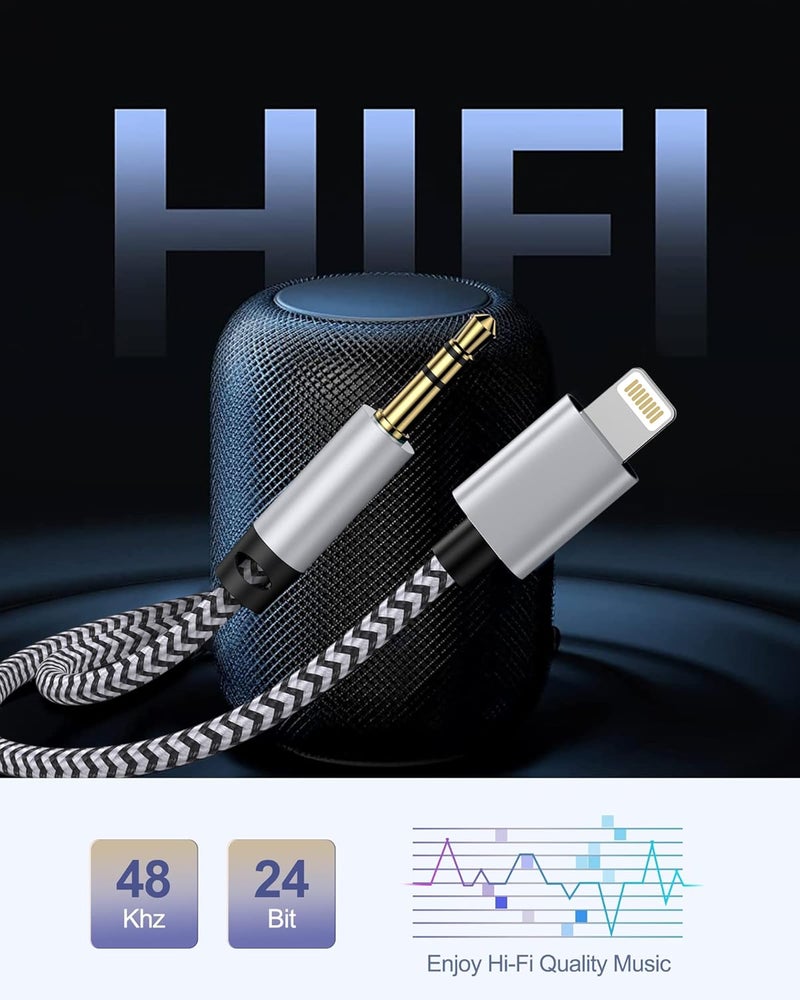 Haoano iPhone Aux Cord, [2pack/3ft] Lightning to 3.5mm Audio Auxiliary Cable for iPhone 14 13 12 11 Pro Max Xs Xr 8 7 Plus, iPad mini, Male to Male Braided Apple Ox Wire for Car Stereo, Speaker, Headphone - Image 5